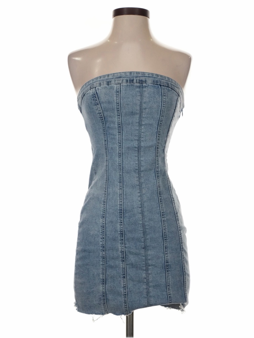 Princess Polly Strapless Washed Denim Mini Dress - Light Blue